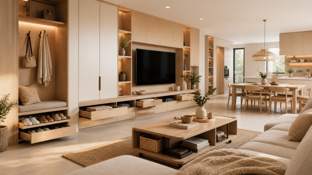 Lazy Storage Ideas for Modern Whole-Home Living-Living Room Lazy Storage: Clean Look, Easy Access